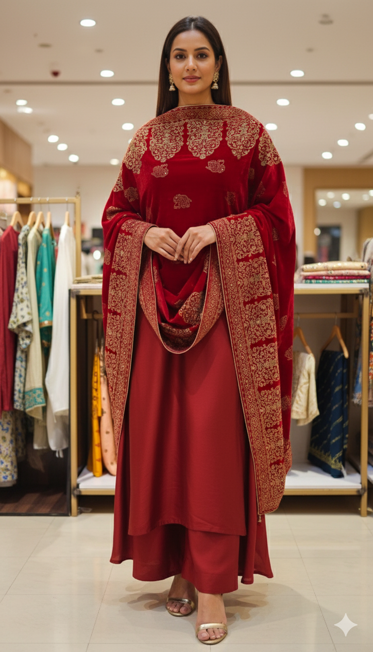 Block Print Velvet Shawl – Regal Elegance