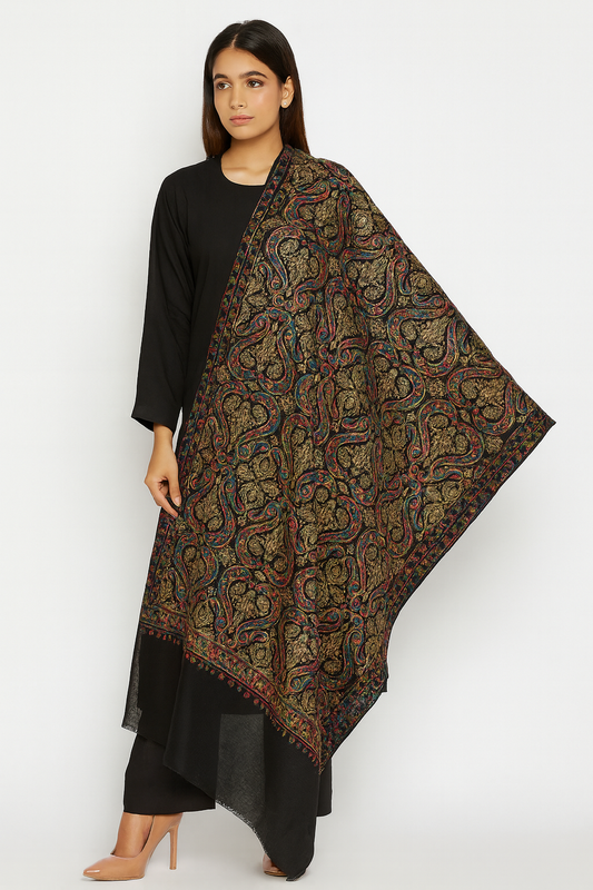 Luxury Multicolor Aari Embroidery Pashmina Shawl