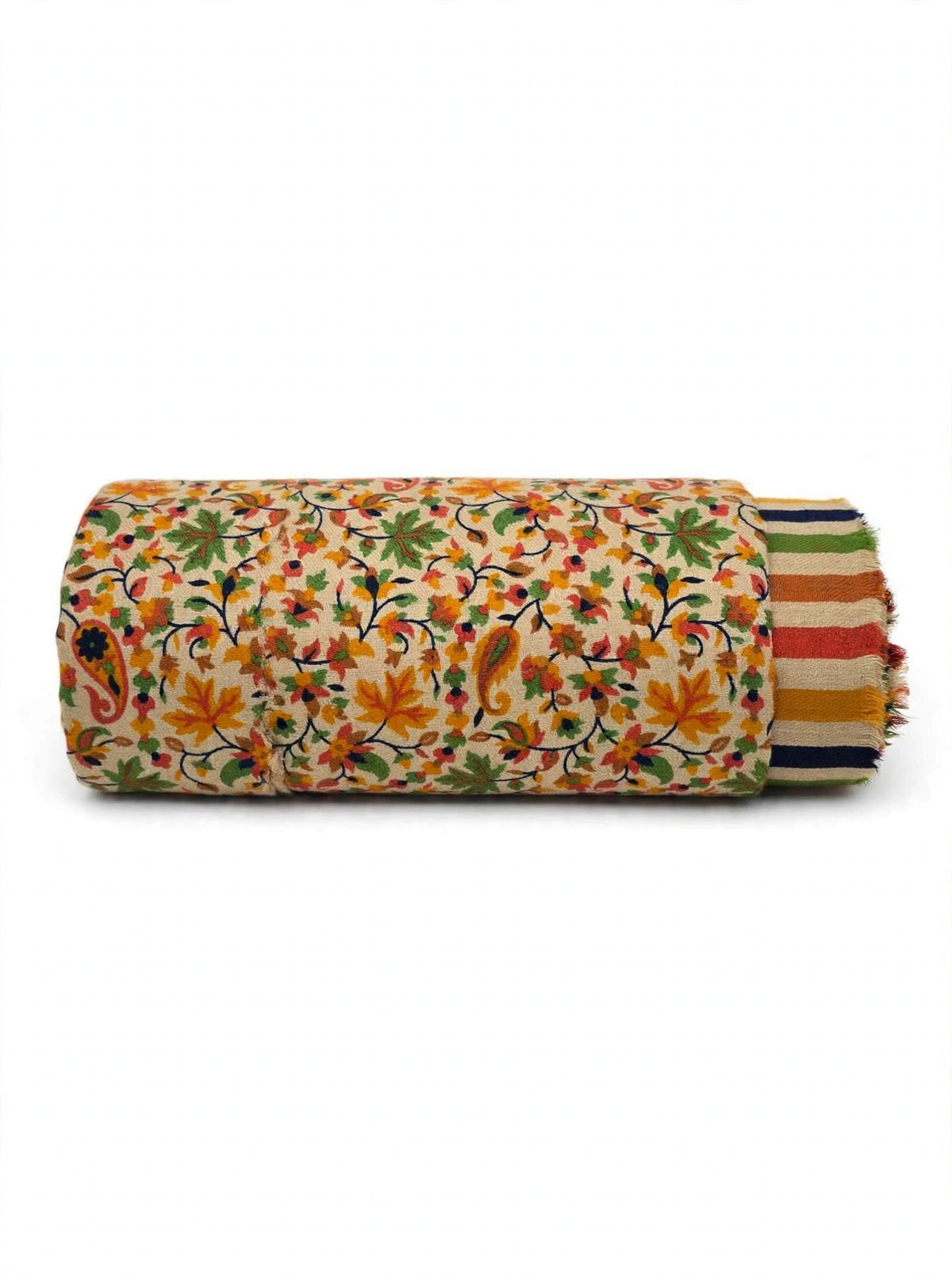 Floral Printed Pashmina Shawl with Striped Border | Soft Autumn Leaf Wrap