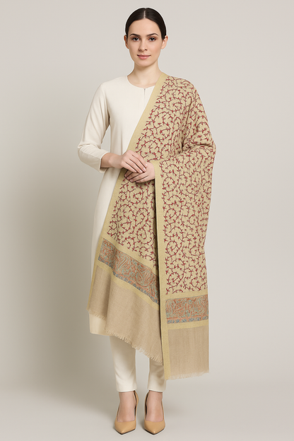 Elegant Beige Pashmina Embroidered Shawl