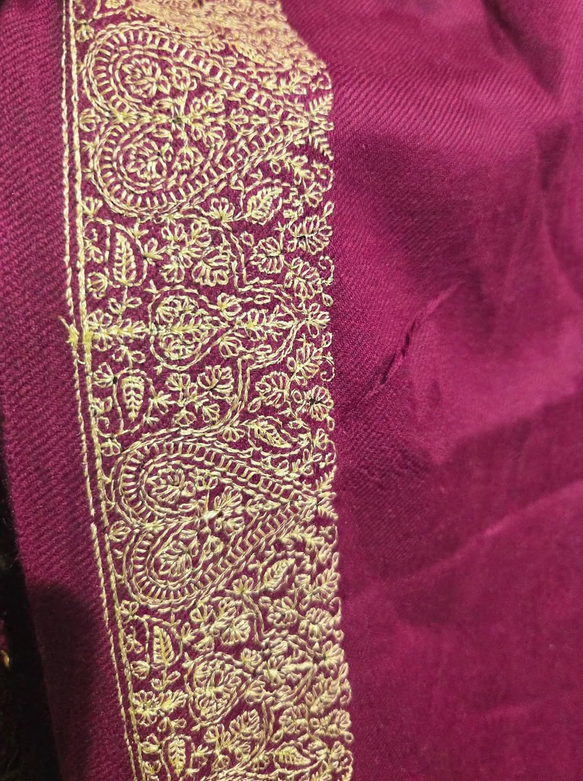 Plum Pashmina Shawl - Gold Embroidered Border - Formal Wrap