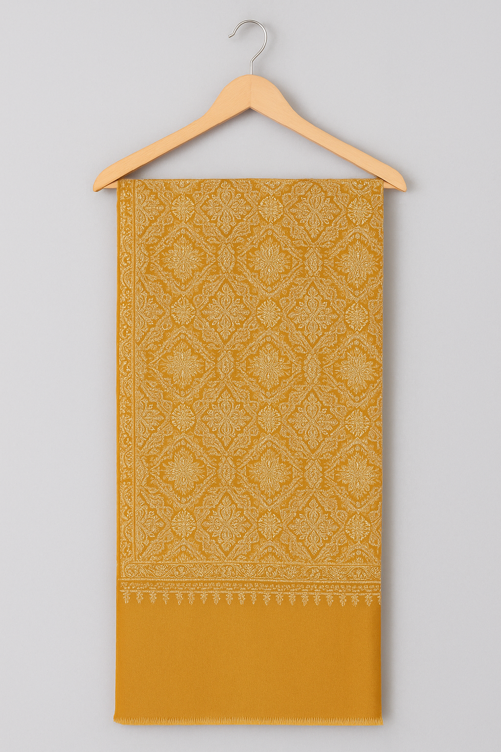 Mustard Golden Embroidered Pashmina Shawl – Timeless Luxury