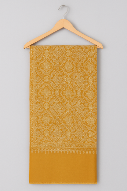 Mustard Golden Embroidered Pashmina Shawl – Timeless Luxury