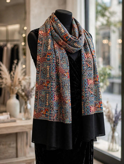 Noir Heritage - Handmade Kani Pashmina Shawl | Black Mughal