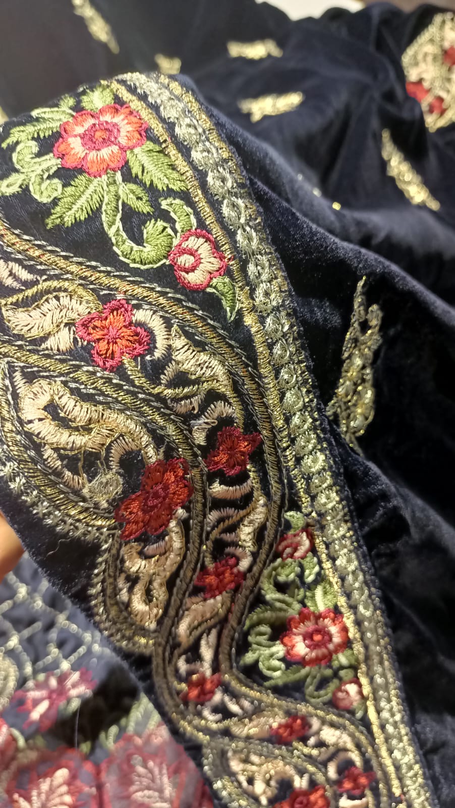 Velvet embroidered shawl