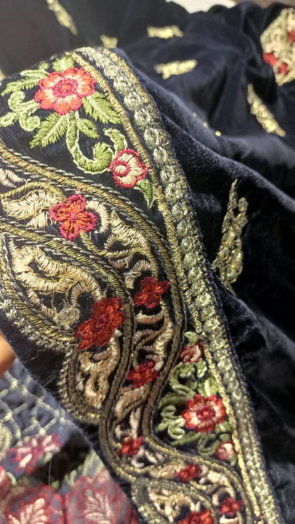 Velvet embroidered shawl