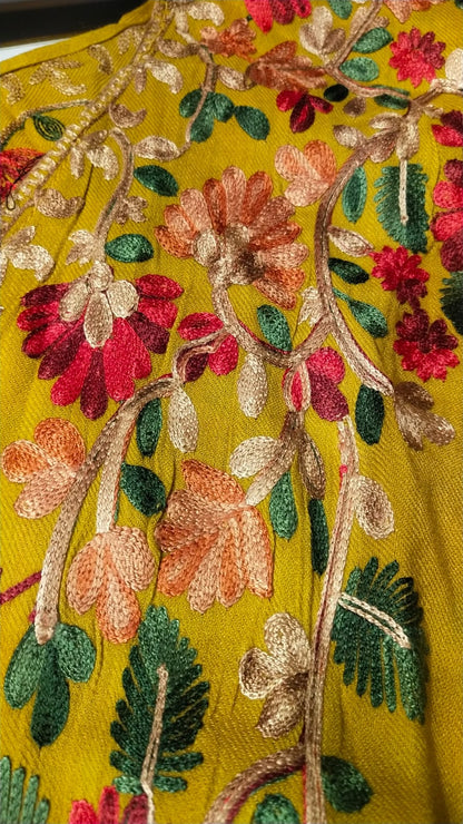 The Saffron Bloom: Embroidered Pashmina Kaftan