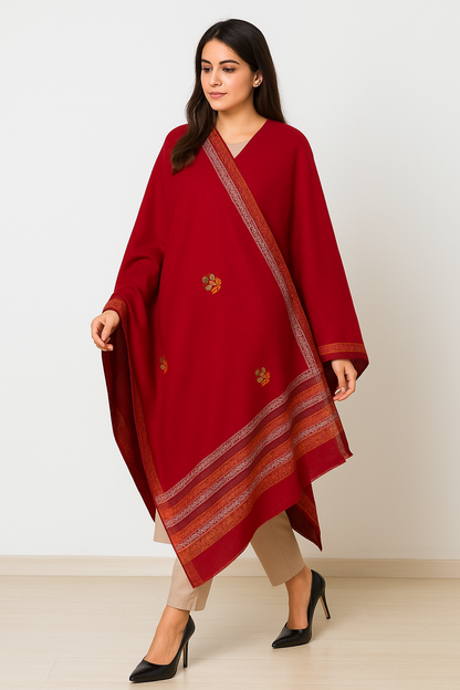 Red Pashmina Block Print Shawl