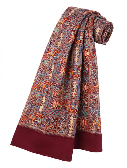 Maroon Mughal Garden Pashmina Shawl