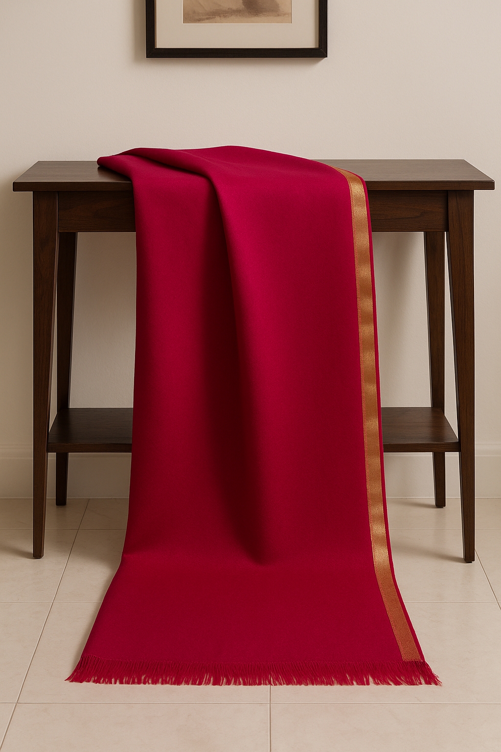 Zari Border Pashmina Shawl  Magenta Elegance