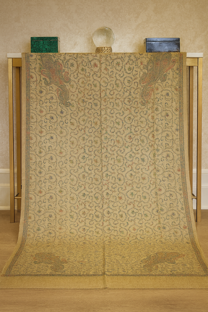 Handcrafted Kashmiri Pashmina Shawl Intricate Sozni Embroidery with Paisley Motifs