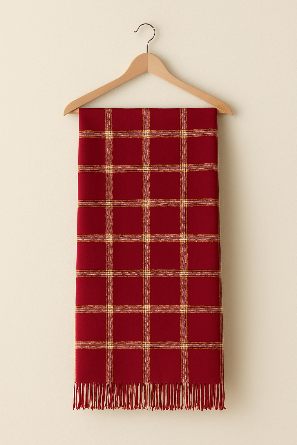 Classic Red Plaid Pashmina Shawl with Golden Checks