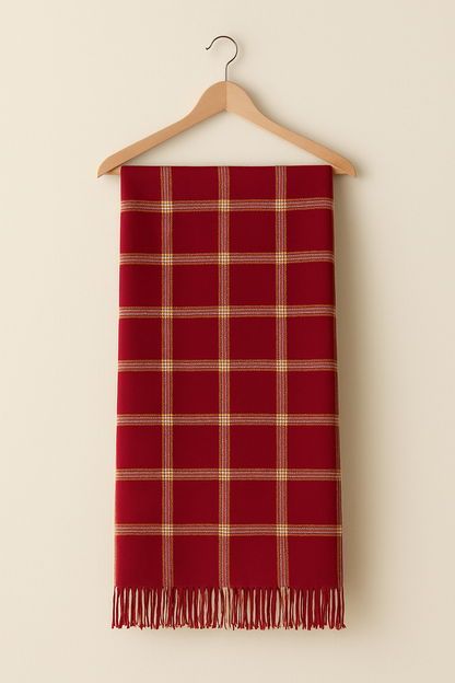 Classic Red Plaid Pashmina Shawl with Golden Checks