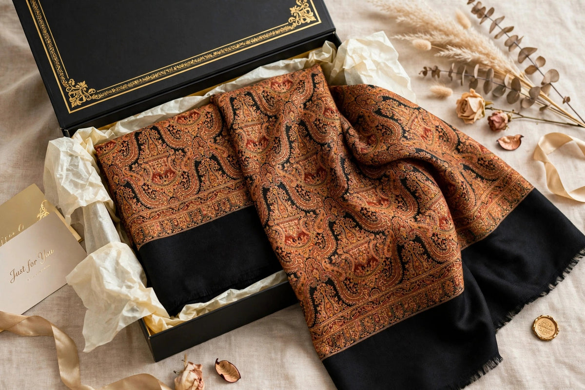 Luxury Black Kani Jama Shawl Pashmina Silk Zari Shawl Bridal Wedding Wrap