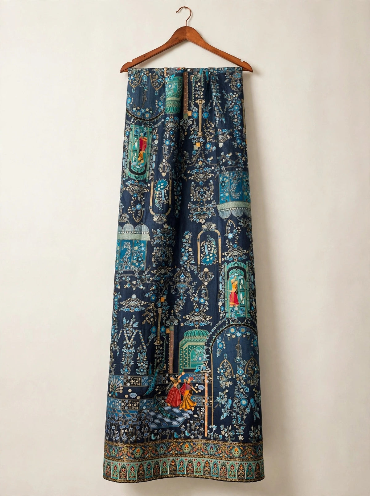 Teal Blue Mughal Darbar Minakari Shawl - Premium Kaani Pashmina Shawl