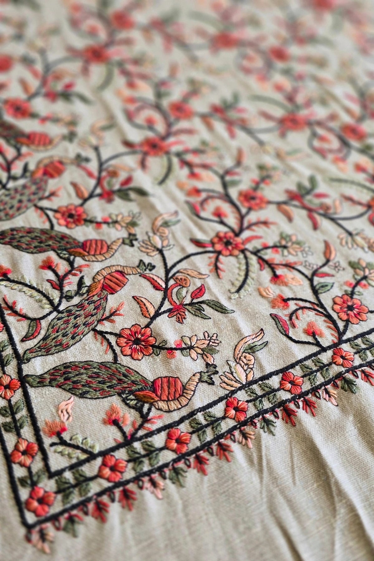 Beige Pashmina Papier Mâché Embroidered Shawl