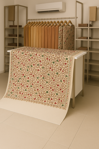 Embroidered Pashmina Shawl Ivory Base with Multicolor Floral Motif