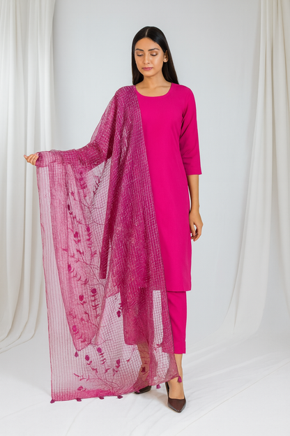Pink Lawn Embroidered Dupatta