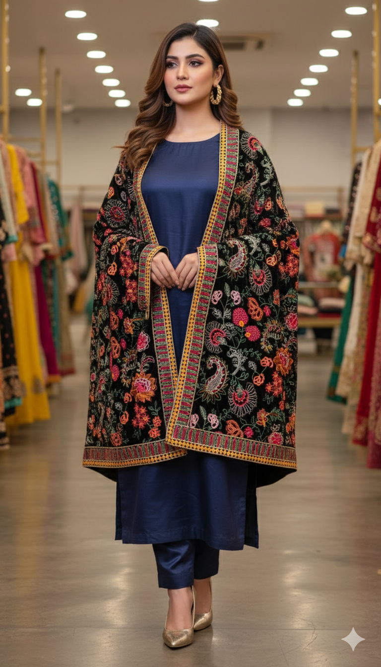 Luxury Velvet Embroidered Shawl