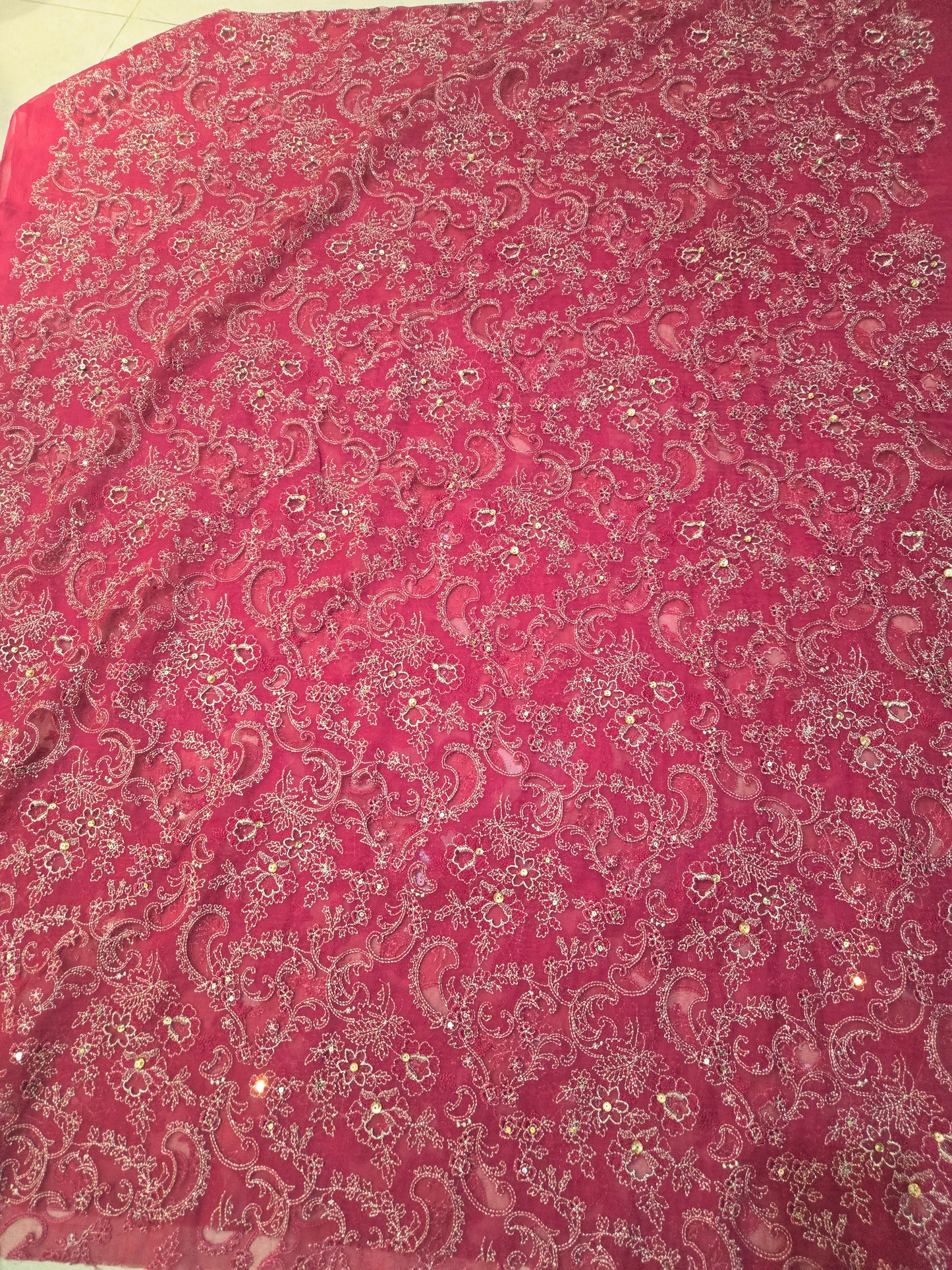 Luxury Magenta Pashmina Unstitched Suit | Laser-Cut Embroidery & Chiffon Dupatta