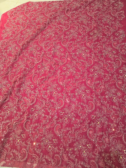 Luxury Magenta Pashmina Unstitched Suit | Laser-Cut Embroidery & Chiffon Dupatta