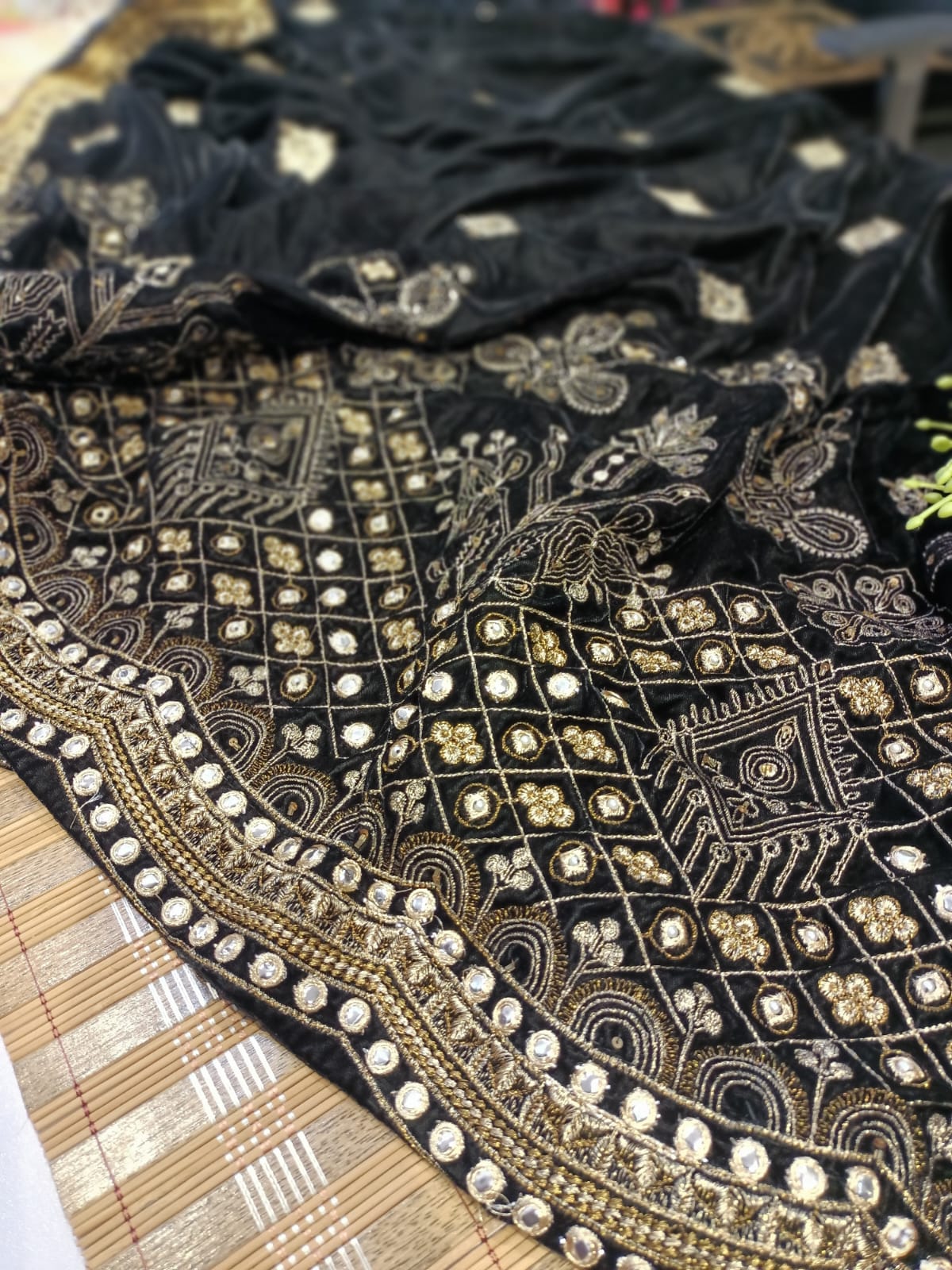Velvet embroidered shawl