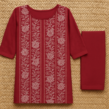 2-Piece Maroon Lawn Suit – Shirt & Trouser Fabric