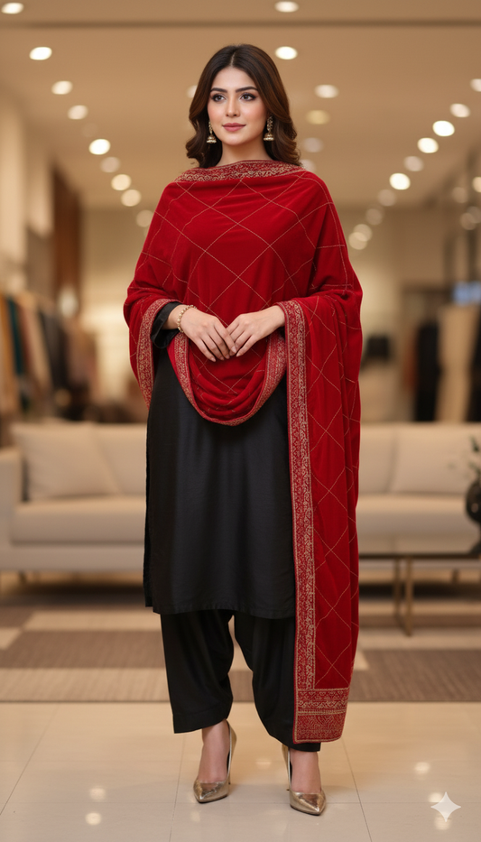 Embroidered Velvet Shawl