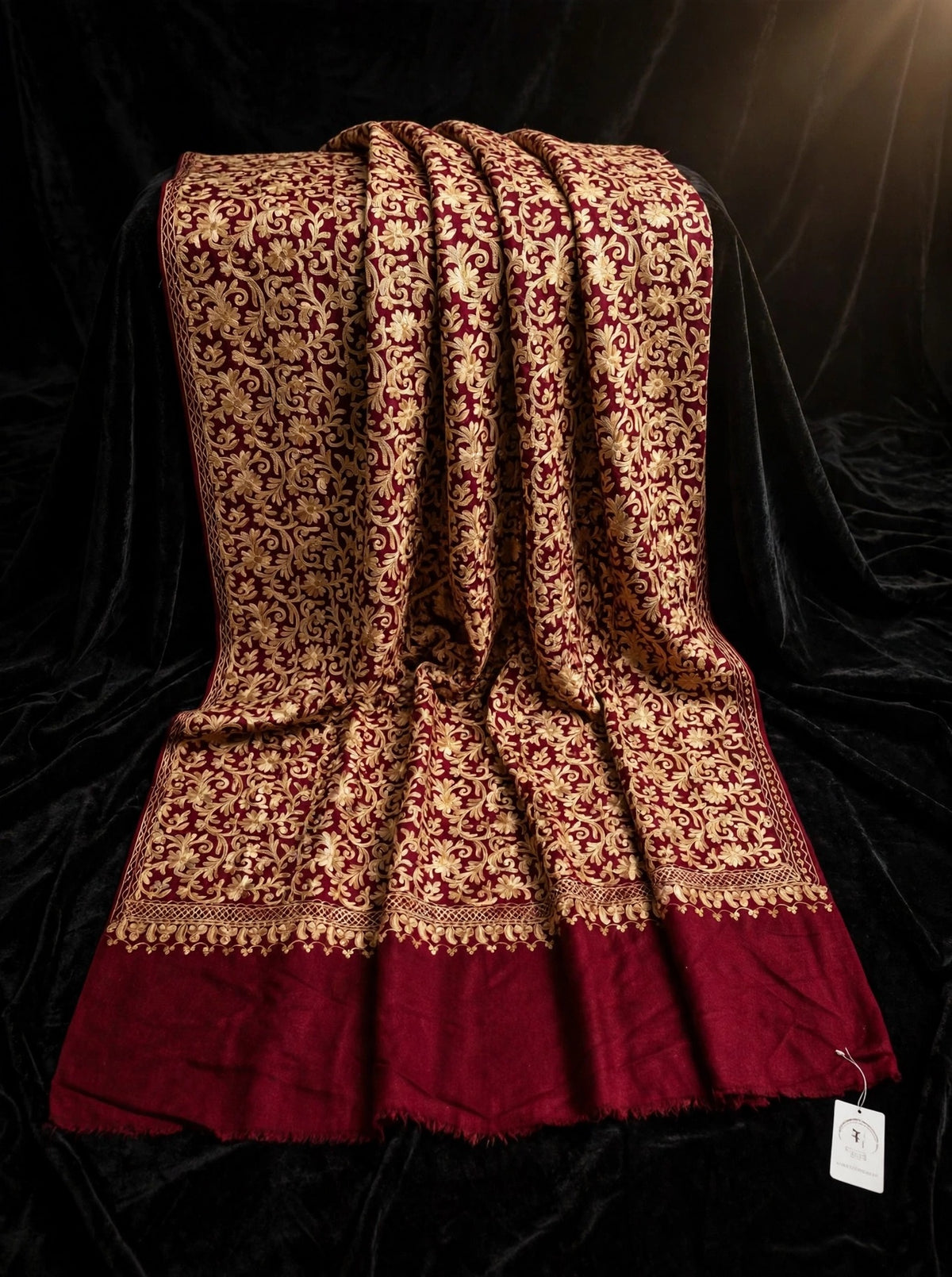 Maroon Pashmina Shawl Gold Aari Embroidery