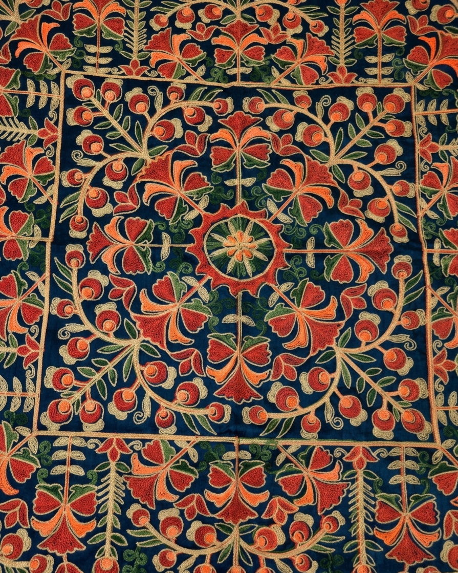 Floral Medallion Embroidered Silk Floor Cushion