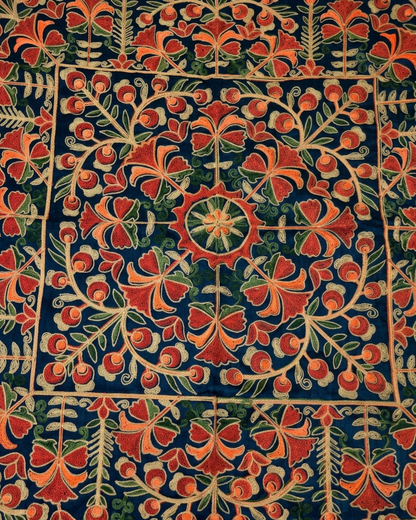 Floral Medallion Embroidered Silk Floor Cushion