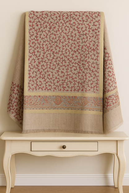 Elegant Beige Pashmina Embroidered Shawl