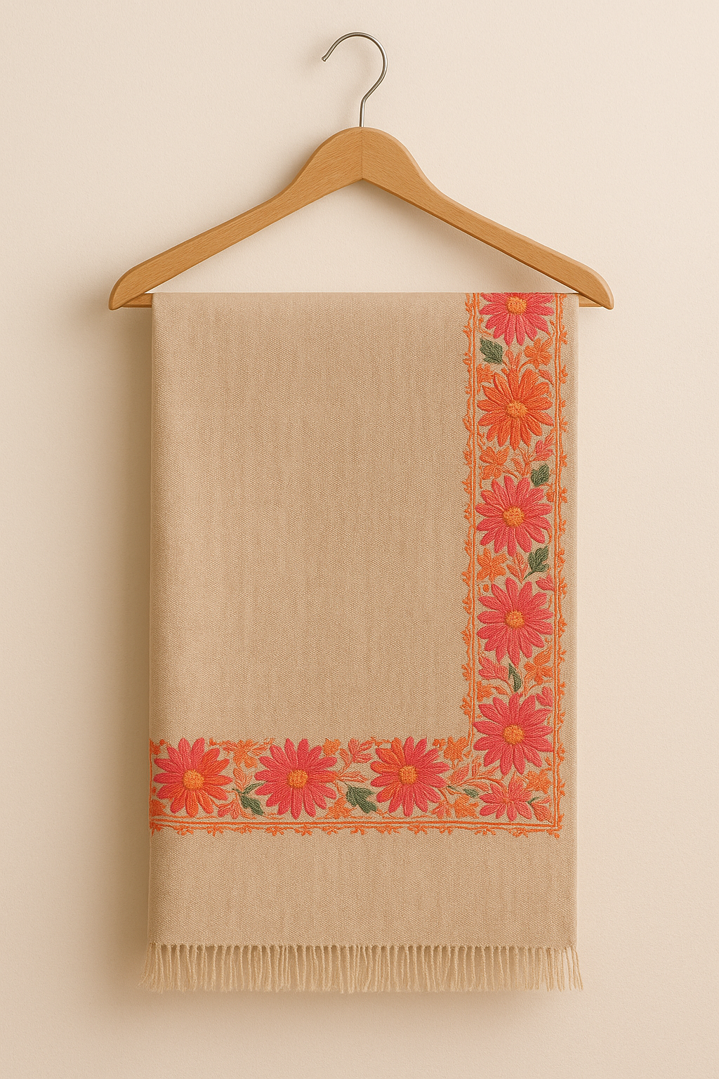 Luxury Pashmina Shawl  Four-Sided Floral Embroidery