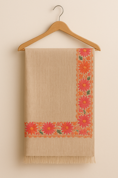 Luxury Pashmina Shawl  Four-Sided Floral Embroidery