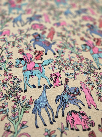 Noor - Beige Shikargah Kalamkari Pashmina Shawl