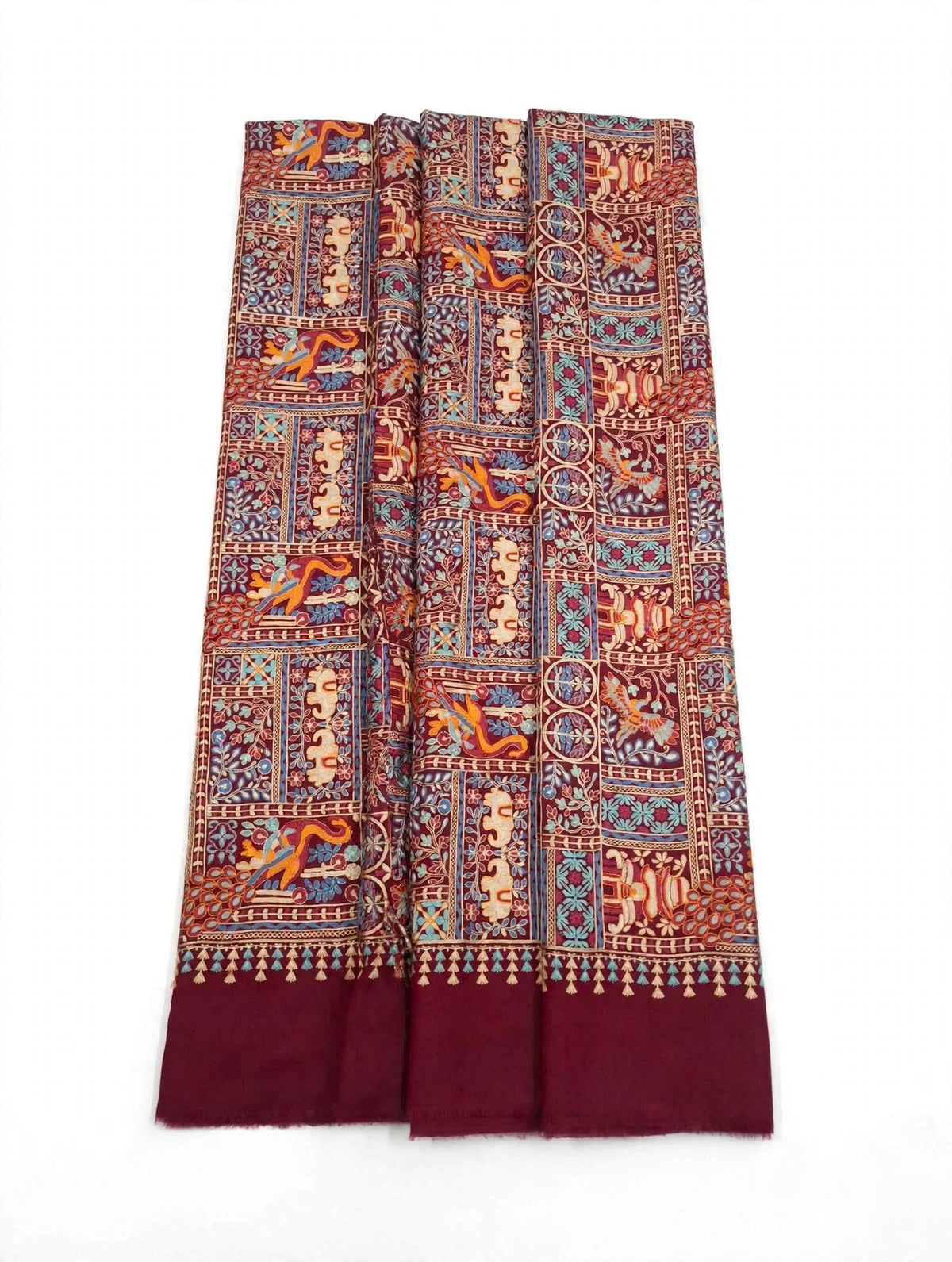 Maroon Mughal Garden Pashmina Shawl