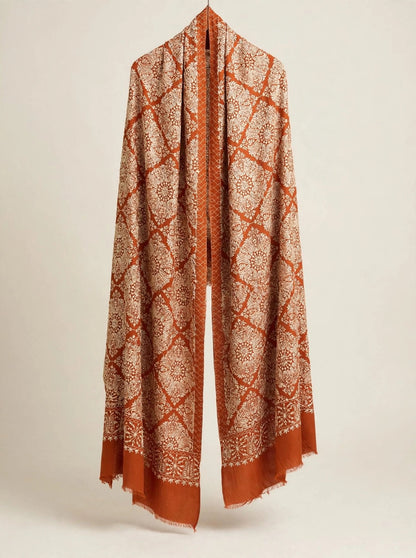Rust Orange Nalki Embroidered Pashmina Shawl