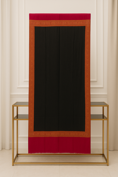 Black Pashmina Shawl with Red Paisley Border