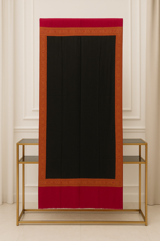 Black Pashmina Shawl with Red Paisley Border