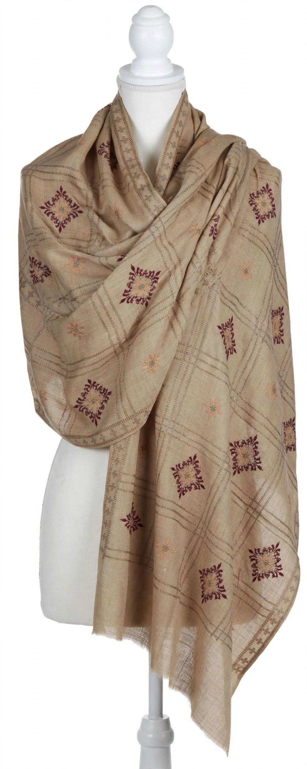 Noor Embroidered Beige Pashmina Shawl