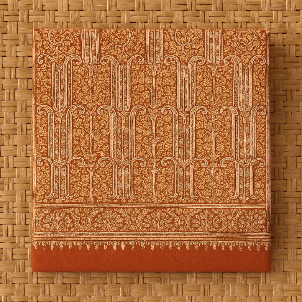 Rust Orange Pashmina Shawl with Intricate Golden Aari Work