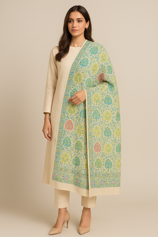 Printed Pashmina Shawl  Elegant Pastel Motifs