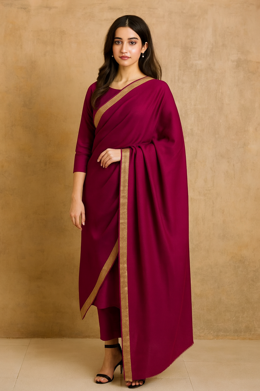 Pashmina Zari Border Shawl  Fuchsia Elegance