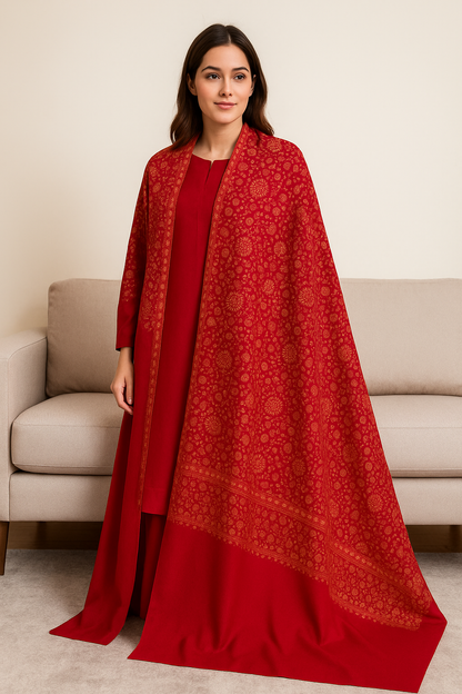 Luxury Needle Embroidery Pashmina Shawl (Red & Gold)