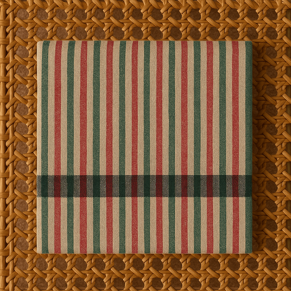 Classic Striped Printed Pashmina Shawl Red & Green on Beige