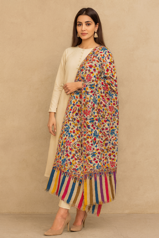 Printed aari embroidery Pashmina Shawl