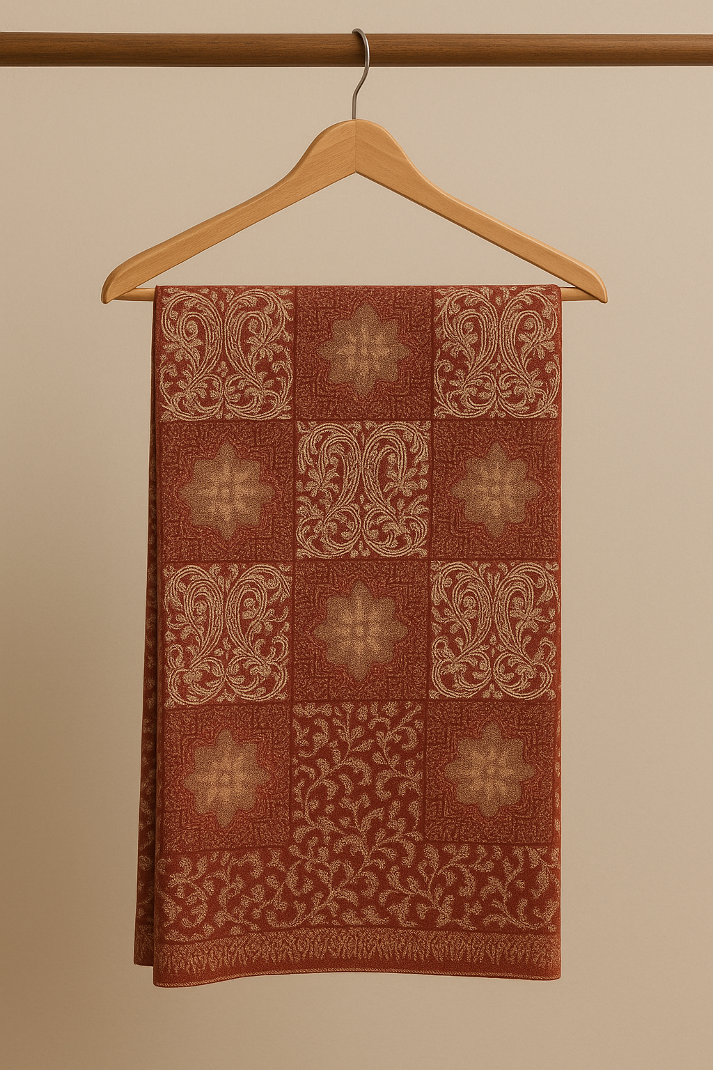Rust Red Pashmina Shawl with Aari Embroidery