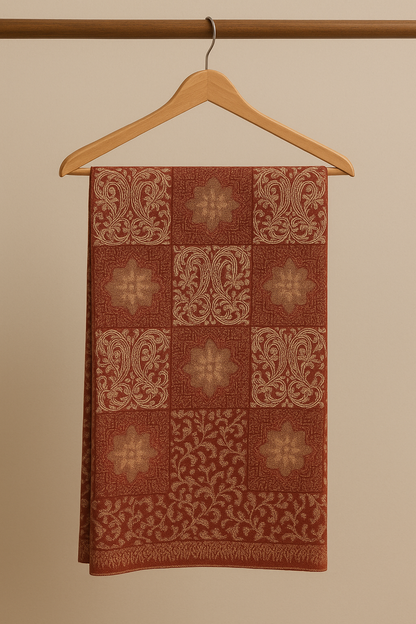 Rust Red Pashmina Shawl with Aari Embroidery