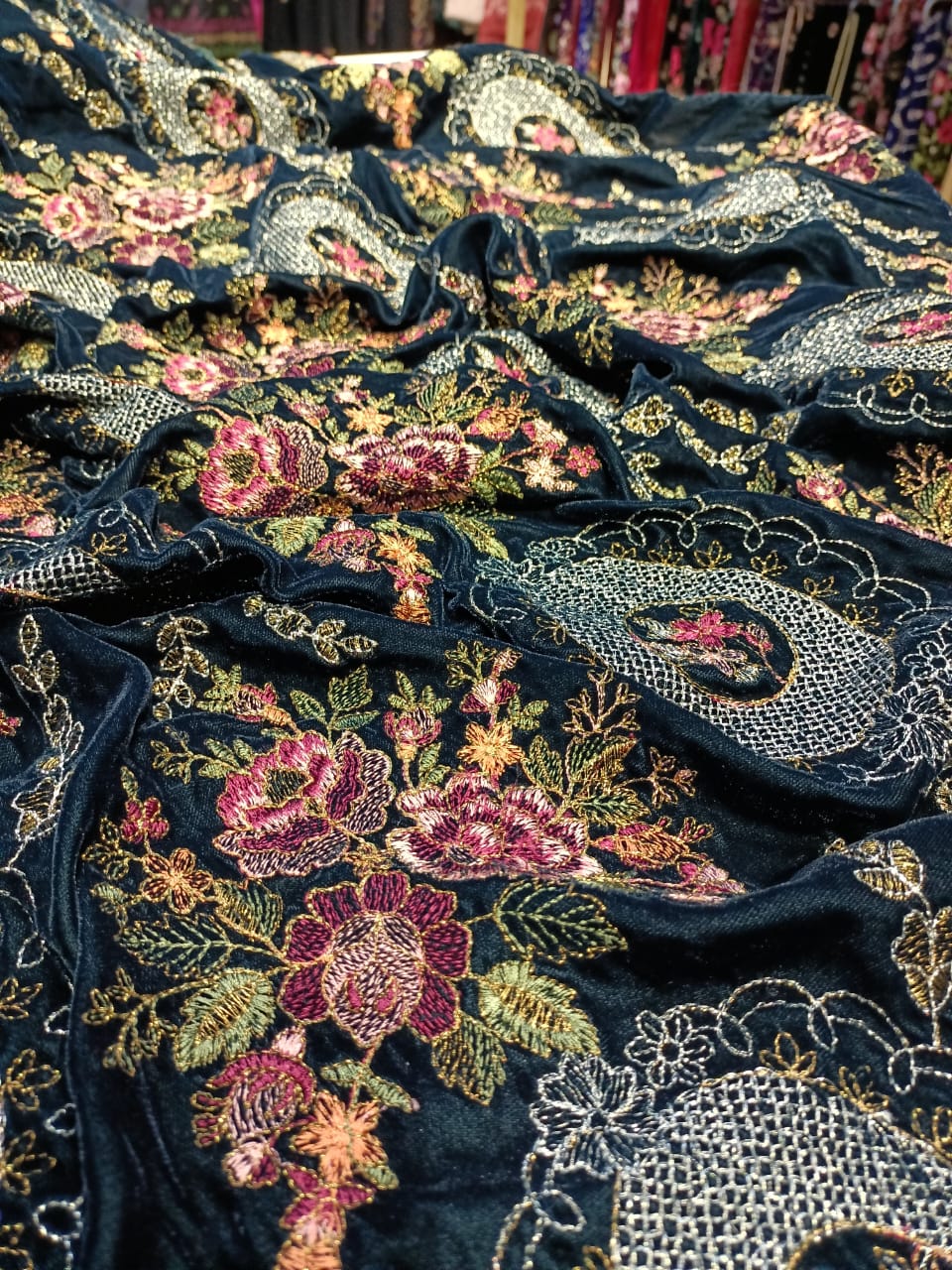 Velvet embroidered shawl