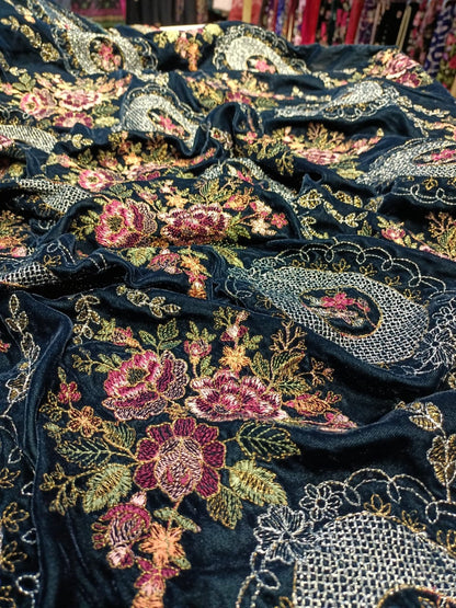 Velvet embroidered shawl